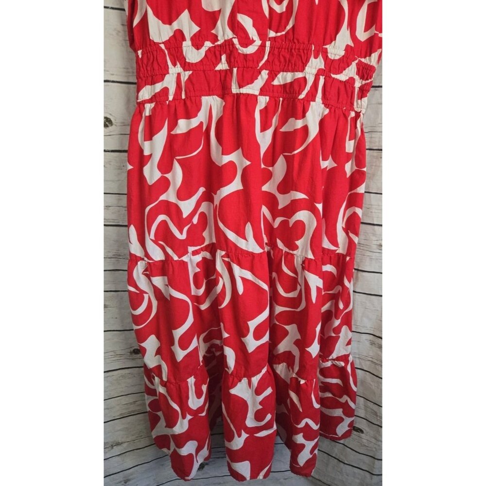 Meadow Rhodes Red Floral Midi Dress 2X Midi Tiered 100% Cotton Womens - Picture 4 of 8